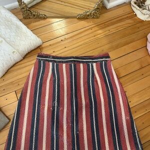Zara Striped A-Line Midi Skirt in Red, Navy & Cream
